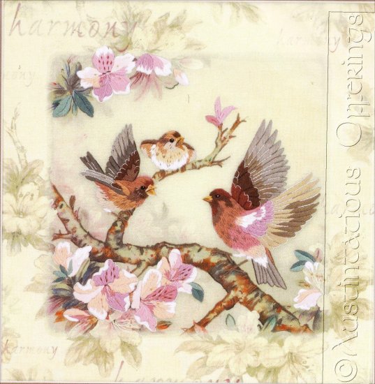HARD TO FIND LENA LIU PURPLE FINCH FLORAL CREWEL EMBROIDERY KIT