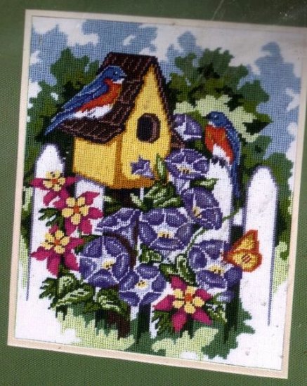 RARE PETERSON BLUEBIRD HOUSE COTTAGE GARDEN FENCE NEEDLEPOINT KIT