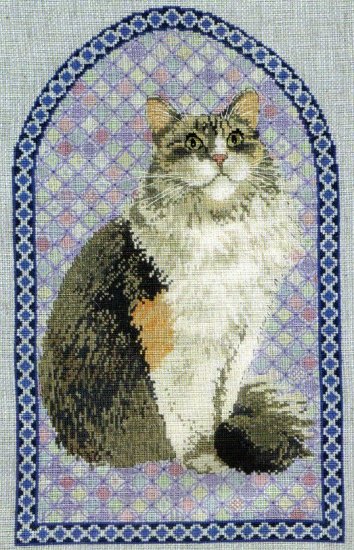 RARE IVORY LONGHAIRED CAT CROSS STITCH KIT AGNEATHEA