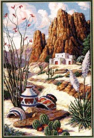SOUTHWEST CROSS STITCH KIT ADOBE CACTUS POTTERY YUCCA PLANTS