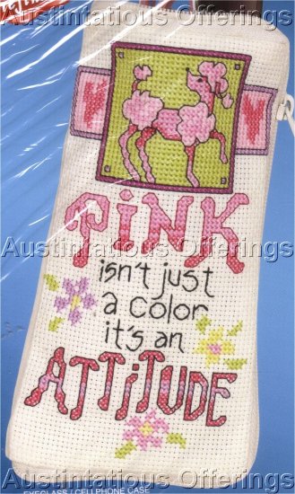 PINK FASHION ATTITUDE COUNTED CROSS STITCH KIT EYEGLASS /CELLPHONE CASE