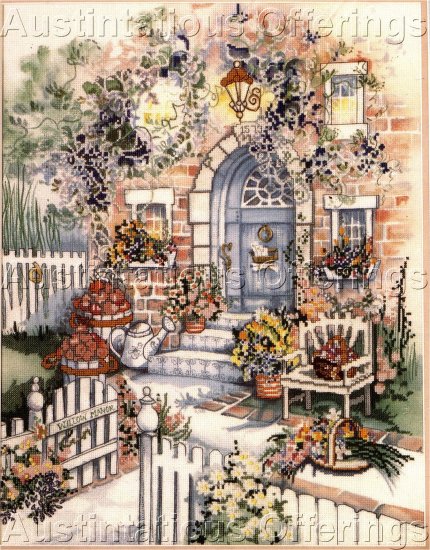 RARE TISHA WHITNEY GARDEN GATE EMBELLISHED CROSS STITCH KIT DOOR CHAIR