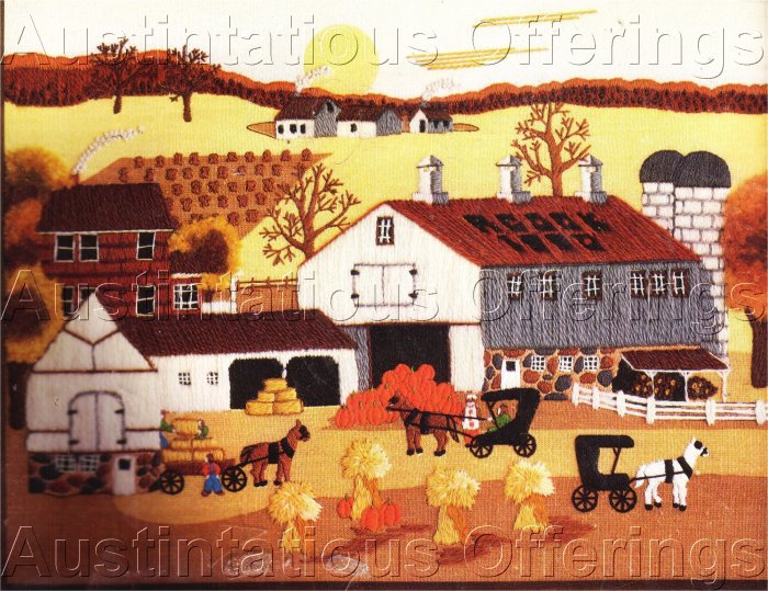 RARE KAATZ FOLK ART CREWEL EMBROIDERY KIT COUNTRY HARVEST