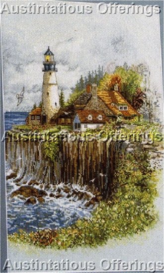 LIGHTHOUSE CLIFFSIDE COTTAGE NAUTICAL CROSS STITCH KIT ON EVENWEAVE