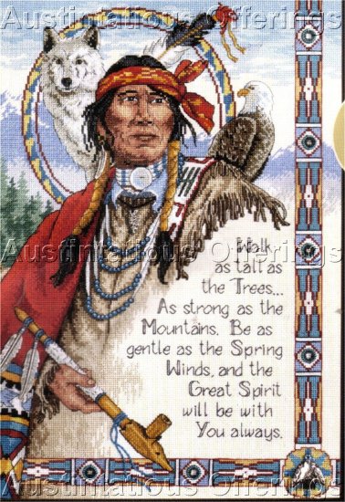 NATIVE AMERICAN CROSS STITCH CHART & CHARMS ~ WOLF, PEACE PIPE
