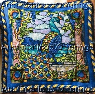 RARE HANNER STAINED GLASS WINDOW NEEDLEPOINT KIT PEACOCK