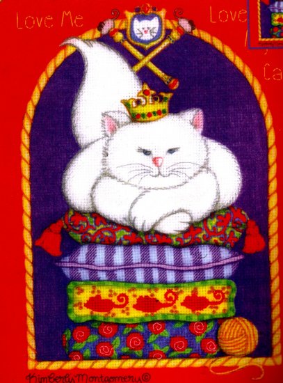EMBELLISHED CROSS STITCH KIT FLUFFY WHITE CAT ON PILLOWS