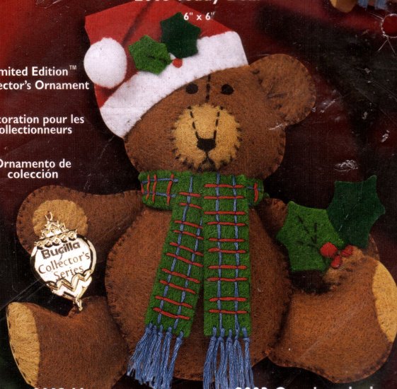 TEDDY BEAR HOLIDAY FELT EMBROIDERY KIT CHRISTMAS ORNAMENT