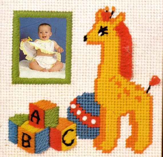 CHILD'S PHOTO FRAME JIFFY NEEDLEPOINT KIT GIRAFFES