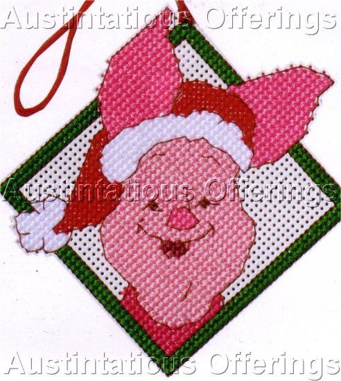 PIGLET SANTA HAT CROSS STITCH KIT CHRISTMAS ORNAMENT