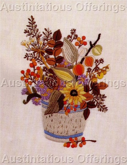 Vintage Crewel Natures Floral Basket Embroidery Kit