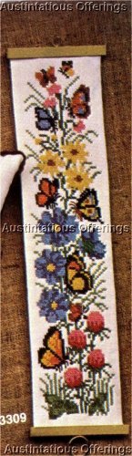 CROSS STITCH FLORAL BUTTERFLIES BANNER KIT