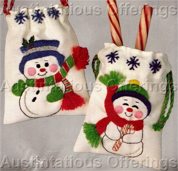 CHRISTMAS JOLLY SNOWMAN GIFT BAGS EMBROIDERY KIT