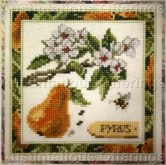 CROSS STITCH KIT PEAR BLOSSOMS, PEAR, BEE, YELLOW, GREEN