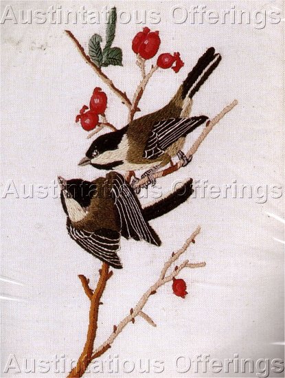 AUDUBON BIRD CREWEL EMBROIDERY KIT CHICKADEES BERRY TREE