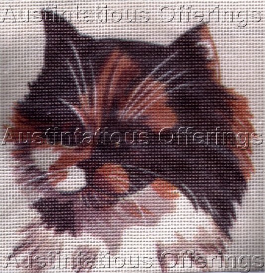 NEEDLEPOINT KIT LONG HAIRED WHITE & BROWN KITTEN