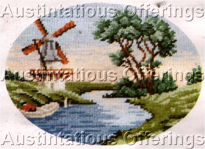 RARE MCINTOSH WOOL PETIT POINT NEEDLEPOINT WINDMILL SUMMER SKY