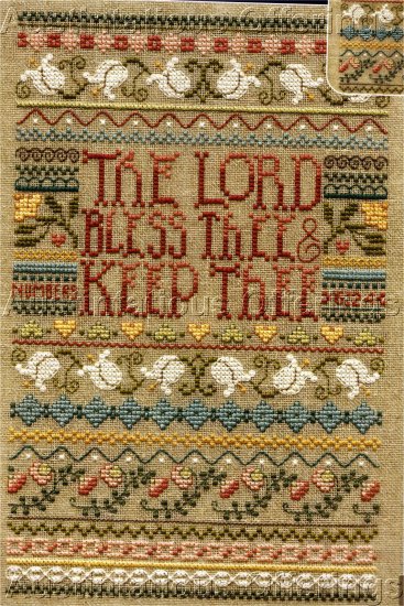INSPIRATIONAL PRAYING HANDS BENEDICTION CROSS STITCH LINEN SAMPLER KIT LORD BLESS THEE