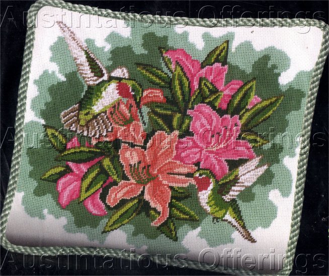 HUMMINGBIRD NEEDLEPOINT PILLOW KIT LILIES HUMMER FLORAL