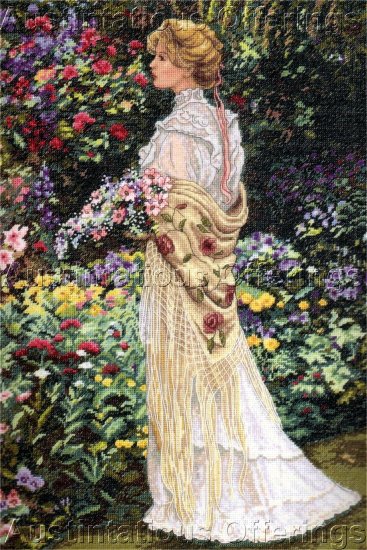 HTF SANDRA KUCK SUMMER FLORAL GARDEN ROMANCE CROSS STITCH KIT ELEGANT LADY