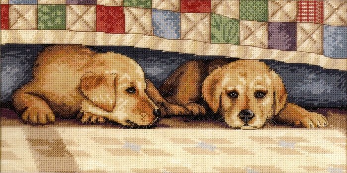 PUPPY LOVE DALE TREMBLAY BEGLEY DOG CROSS STITCH KIT YELLOW LAB RETRIEVER