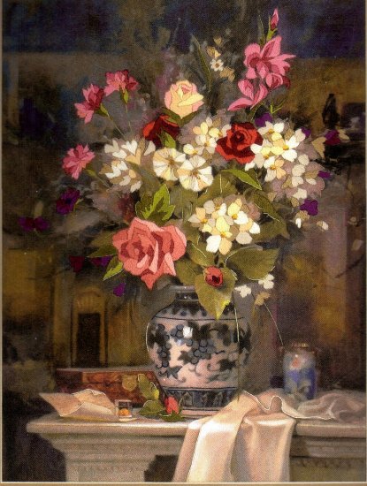 GALLERY CREWEL KIT PINK ROSES BOUQUET
