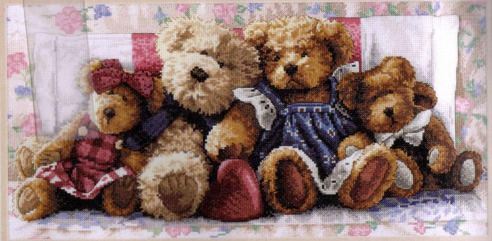 TEDDY BEAR FAMILY CROSS STITCH KIT DIMENSIONS GOLD