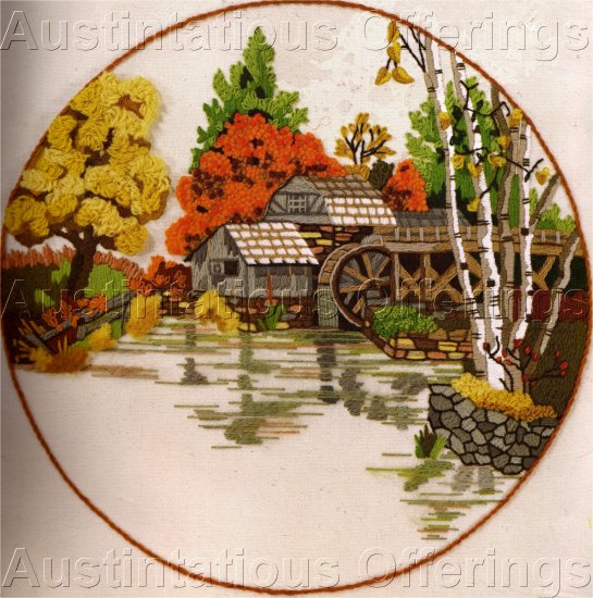 RARE GERRISH MILL STREAM CREWEL EMBROIDERY KIT FALL POND