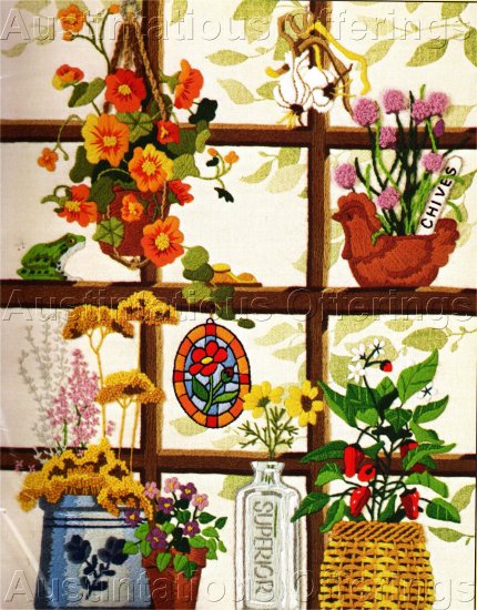 RARE JENNINGS FLORAL GARDEN WINDOW CREWEL EMBROIDERY KIT