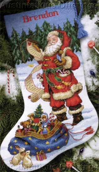 WOODLAND SANTA CHRISTMAS LIST CROSS STITCH STOCKING KIT