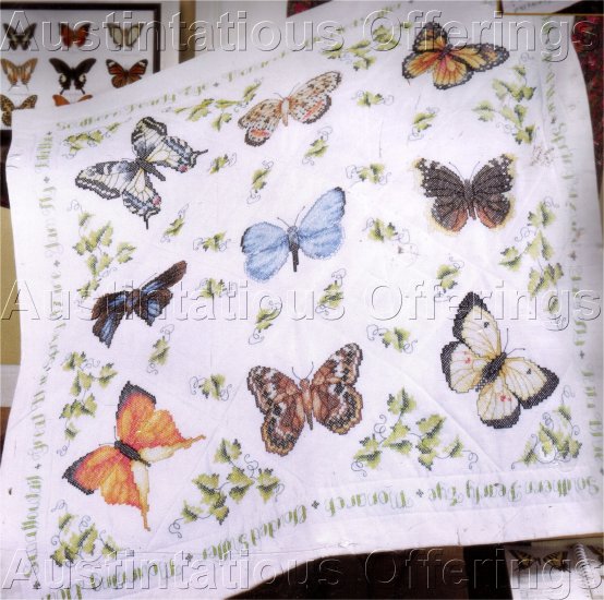 BUTTERFLIES STAMPED CROSS STITCH LAP QUILT KIT SWALLOWTAIL MONARCH & MORE!