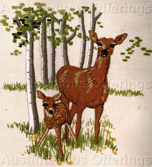 RARE DOE & FAWN OVERTON WOODLAND ANIMAL CREWEL EMBROIDERY KIT DEER