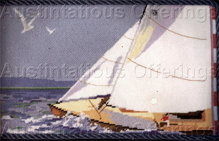 RARE ROSSI SUMMER SAILING NAUTICAL NEEDLEPOINT PILLOW KIT SAILBOAT