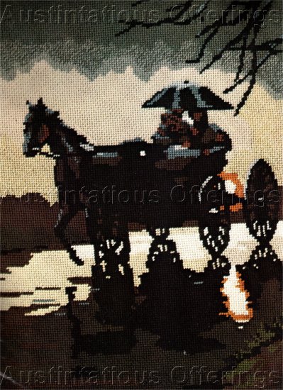 RARE REINARDY SILHOUETTE ART NEEDLEPOINT KIT CARRIAGE RIDE RAINSTORM