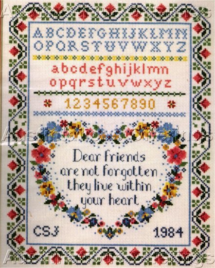 FRIENDSHIP HEART CROSS STITCH SAMPLER SUE TERGLOWN