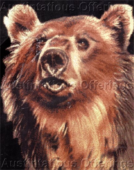 RARE JW BAKER WILDLIFE ART REPRODUCTION CROSS STITCH KIT GRIZZLY BEAR
