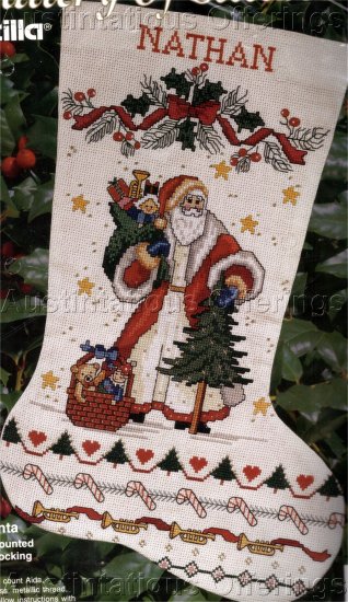 FOLK ART SANTA CROSS STITCH STOCKING KIT WOODLAND PERE NOEL SAMPLER