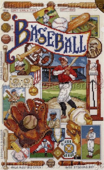 RARE GILLUM VINTAGE STYLE BASEBALL SAMPLER CROSS STITCH KIT GLOVE