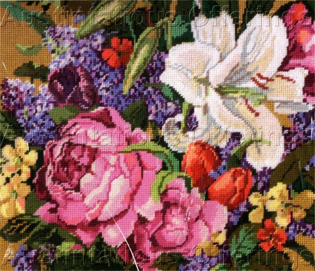 RARE ROSSI NEEDLEPOINT KIT BOUQUET LILIES ROSES LILACS TULIPS ABSOLUTELY GORGEOUS