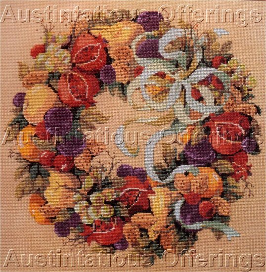 RARE ROSSI DELLA ROBBIA FRUIT WREATH CROSS STITCH KIT WILLIAMSBURG