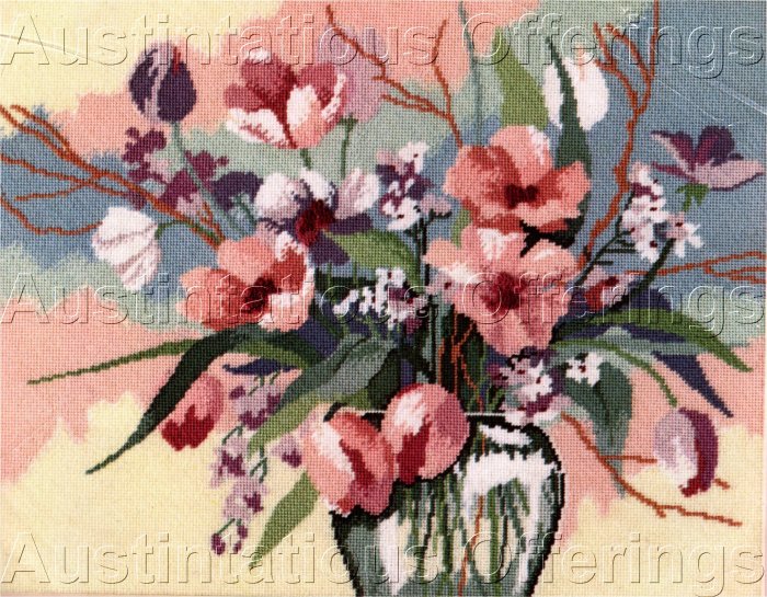 RARE ELEGANT PASTEL FLORALS BOUQUET NEEDLEPOINT KIT TULIP FANTASY
