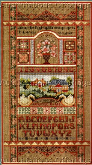 RARE LINEN VICTORIAN BAND STYLE SAMPLER CROSS STITCH KIT