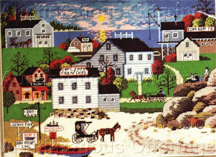 RARE WYSOCKI SEA SIDE FOLK ART NEEDLEPOINT KIT HARBOR VILLAGE