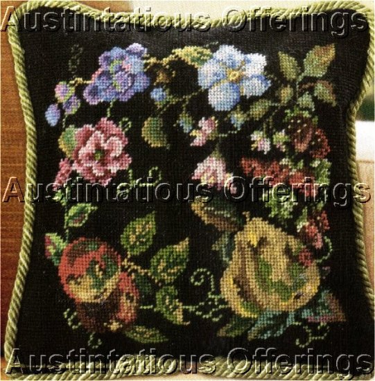 PORTER PEARS PLUMSBERRIES FLORAL NEEDLEPOINT PILLOW KIT
