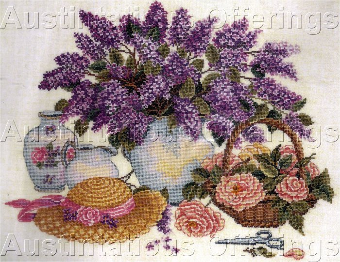 HARD TO FIND ROSENSTAND SPRING LILACS & ROSES CROSS STITCH KIT