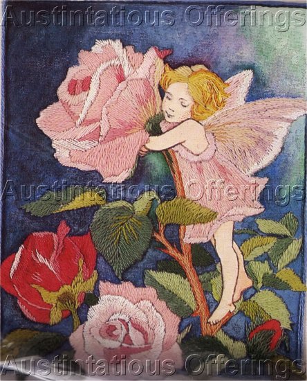 RARE CM BARKER FLOWER FAIRY CREWEL EMBROIDERY KIT ROSE