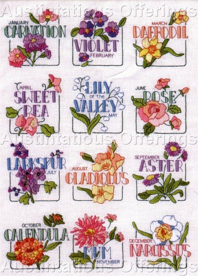 CREWEL EMBROIDERY SAMPLER KIT FLOWERS OF THE MONTH