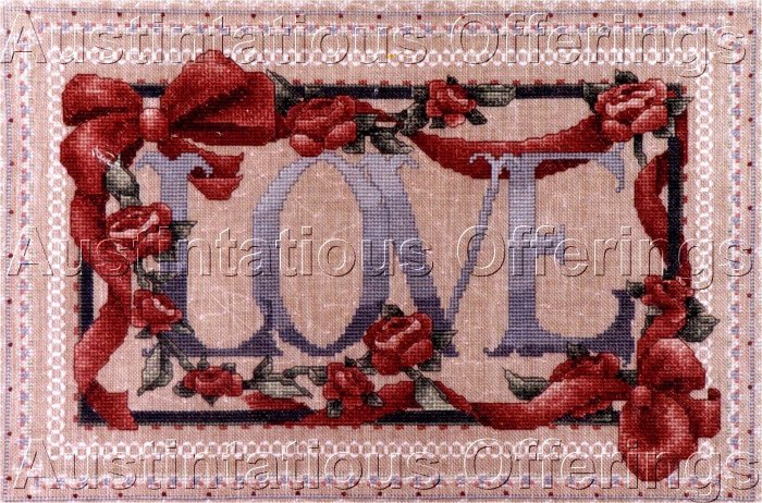RARE ALMA LYNN VINTAGE LOVE SAMPLER CROSS STITCH KIT RIBBONS & ROSES