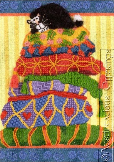 RARE MARILEE CARROLL TEXTURED NEEDLEPOINT KIT BLACK WHITE CAT FLUFFY PILLOWS
