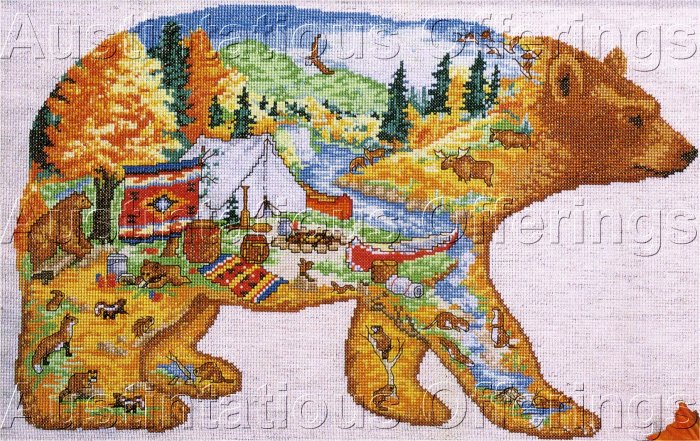 RARE CLEVELAND RUSTIC FOLK ART BEAR CROSS STITCH KIT HIDDEN IMAGE